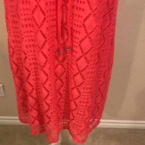 As U Wish Dress Womens Coral Mini Halter Neck Shift Stretch Sheer Lace-Size L - Picture 6 of 11